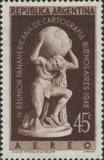 アトラス（Atlas）を描いた第4回汎米地図会議記念切手｜Argentina 1949 stamp