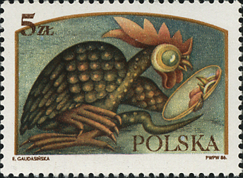 バジリスク（Basilisk）鶏と蛇の怪物 西洋神話切手 Poland 1986