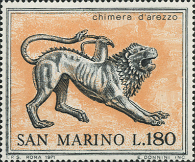 キマイラ（Chimera）炎を吐く合成獣 ギリシャ神話切手 Greek mythology Stamp, San marino1971
