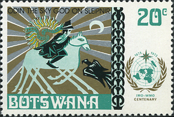 オーディン（Odin）主神・知の神 北欧神話切手 Norse mythology stamp Botswana 1973 Weather