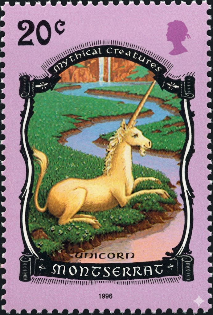 ユニコーン（Unicorn）幻想の聖獣 ヨーロッパ伝説切手 European mythology stamp Montserrat 1996