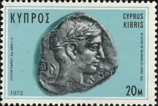 アポロン（Apollo）古代コイン肖像 ギリシャ神話切手 Cyprus 1972 Greek mythology stamp