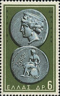 アポロン（Apollo）古代ギリシャコイン ギリシャ神話切手 Greece 1959 Greek mythology stamp