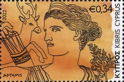 アルテミス（Artemis）狩猟と月の女神 ギリシャ神話切手 Greek mythology stamp Cyprus  2022