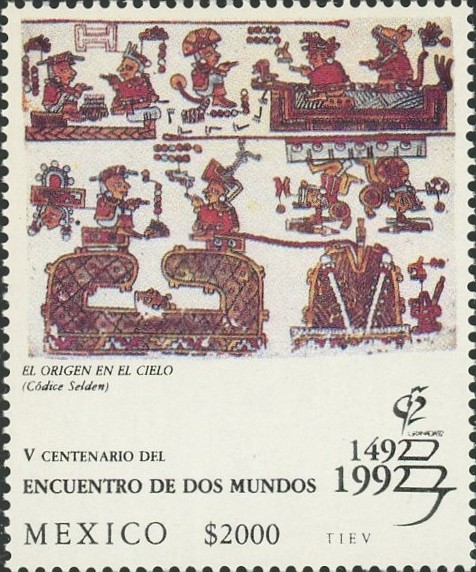 ケツアルカトル（Quetzalcoatl）ミシュテカ神話切手 Mesoamerican  mythology stamp Mexico 1992