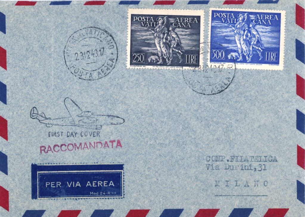 ラファエルとトビア(Raphael and Tobias)キリスト教神話 天使切手 Vatican 1948 First Day Cover