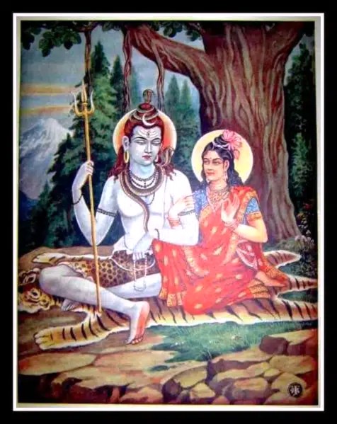 シヴァとパールヴァティー(Shiva and Parvati)夫婦神 ヒンドゥー神話宗教画 Hindu mythology devotional painting