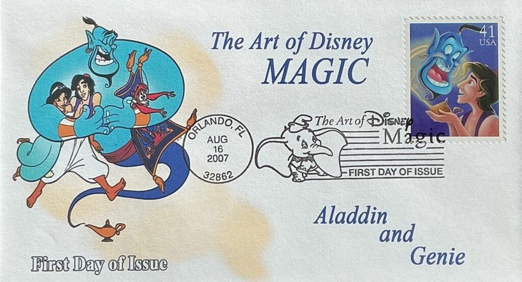 ジーニー(Genie)ランプの魔神・ジン アラジンと空飛ぶ絨毯 ディズニー初日カバー Arabian Nights stamp USA 2007 FDC