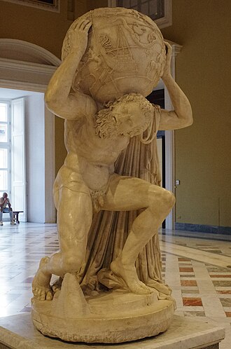 天球を担ぐアトラス（Atlas）の古代彫刻《ファルネーゼのアトラス》｜Farnese Atlas sculpture