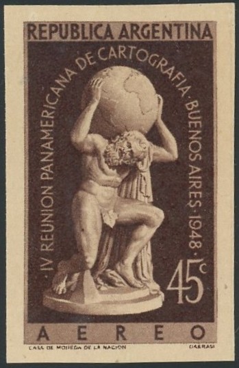 アトラス（Atlas）を描いたアルゼンチン切手の茶色プルーフ｜Argentina stamp proof