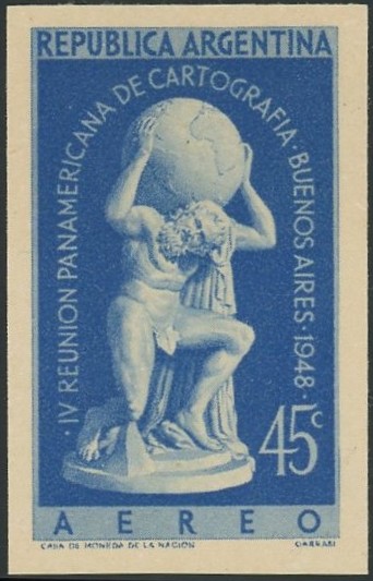 アトラス（Atlas）を描いたアルゼンチン切手の青色プルーフ｜Argentina stamp proof