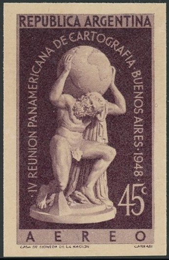 アトラス（Atlas）を描いたアルゼンチン切手の紫色プルーフ｜Argentina stamp proof