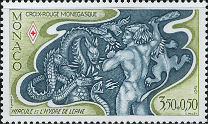 ヒュドラ（Hydra）と戦うヘラクレスを描いたギリシャ神話切手｜モナコ（Monaco）1981年