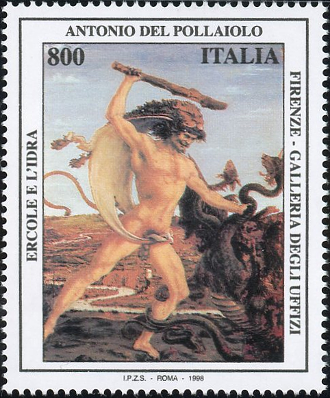 ポッライオーロ作「ヘラクレスとヒュドラ」を描いたギリシャ神話切手｜イタリア（Italy）1996年