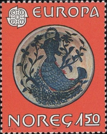 マーメイド（Mermaid）を描いた伝説の生き物切手｜ノルウェー（Norway）1981年