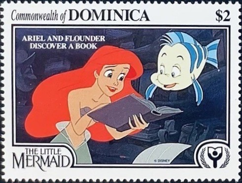 アリエル（Ariel）とフランダー（Flounder）を描いたディズニー『リトル・マーメイド』切手｜ドミニカ共和国（Dominica）1991年