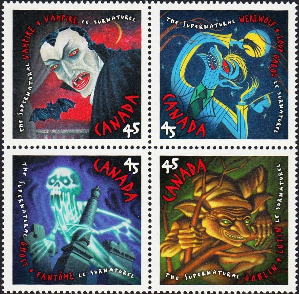 ルー・ガルー（Loup-garou）/ ワーウルフ（Werewolf）など怪物を描いた切手ブロック｜カナダ（Canada）1997年