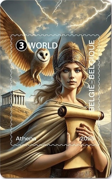 アテナ(Pallas Athena)を描いたギリシャ神話切手(Greek mythology stamp)ベルギー(Belgium)2025年